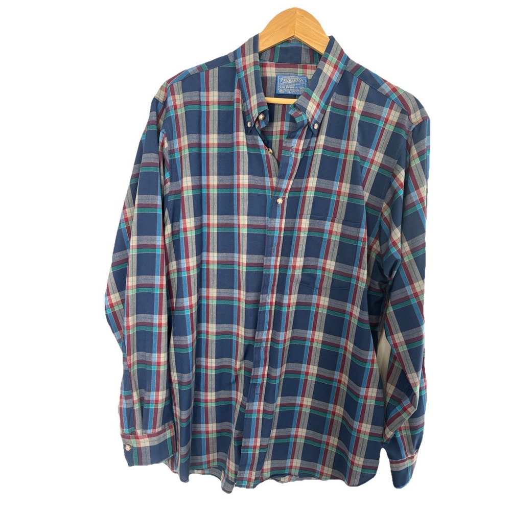 Vintage Pendleton Tartan Blue Plaid Wool Button Down‎ Shirt Sz XL Lightweight